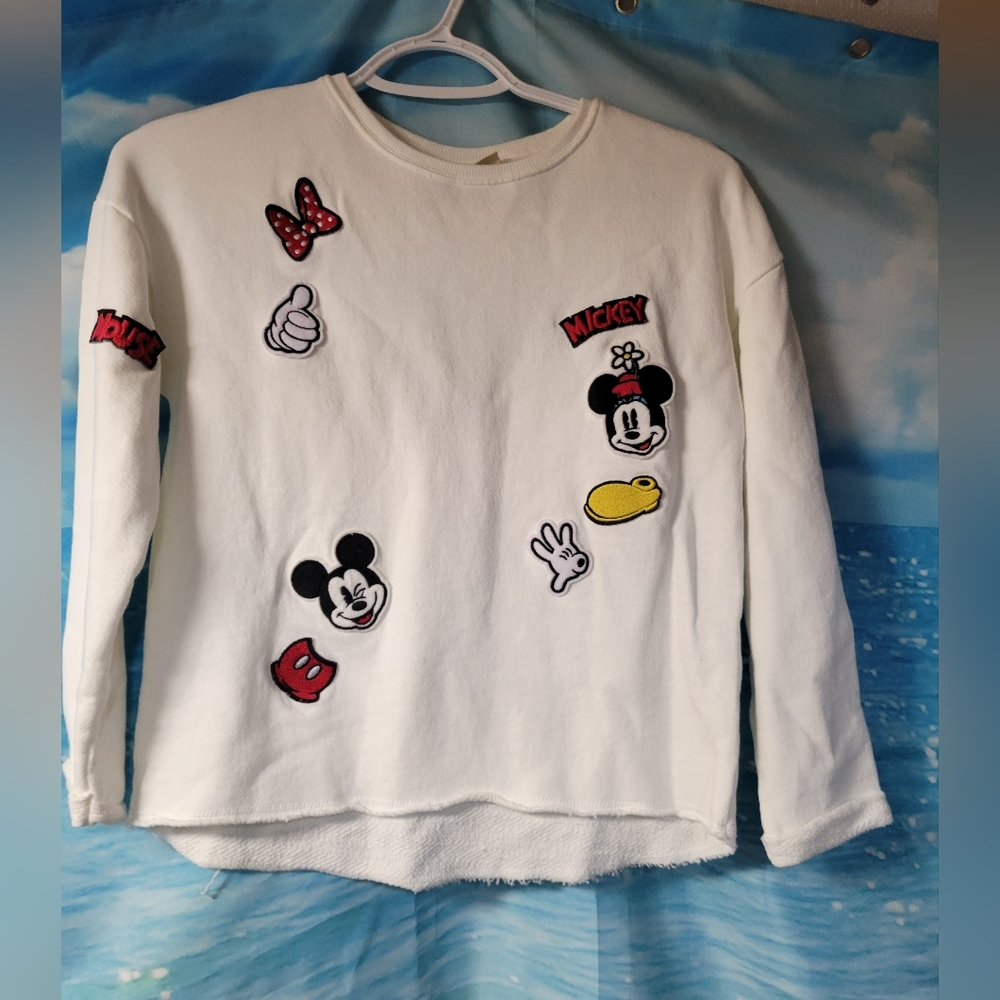 Zara White Kids Sweatshirt with Mickey & Minnie Patch Details
